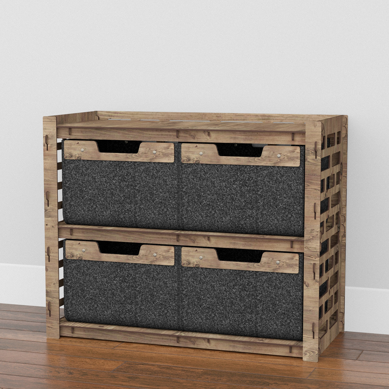 Brickwall Low Dresser 4 Drawers Side Table [4 LARGE BLACK BINS]