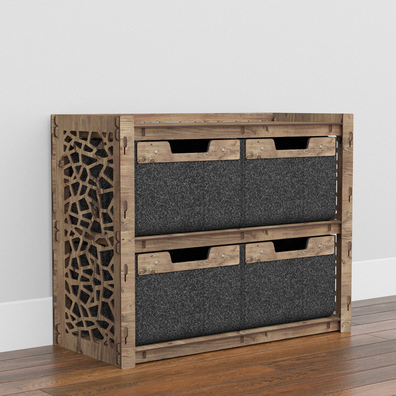 Stones Low Dresser 4 Drawers Side Table [4 LARGE BLACK BINS]