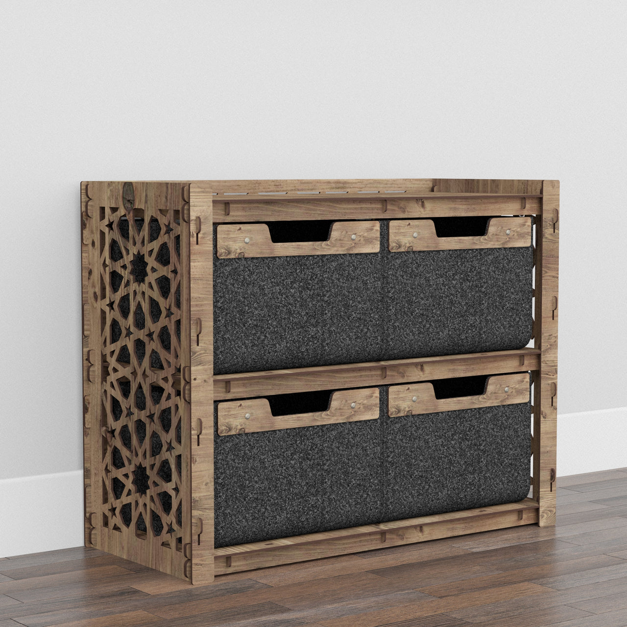 Arabic Low Dresser 4 Drawers Side Table [4 LARGE BLACK BINS]