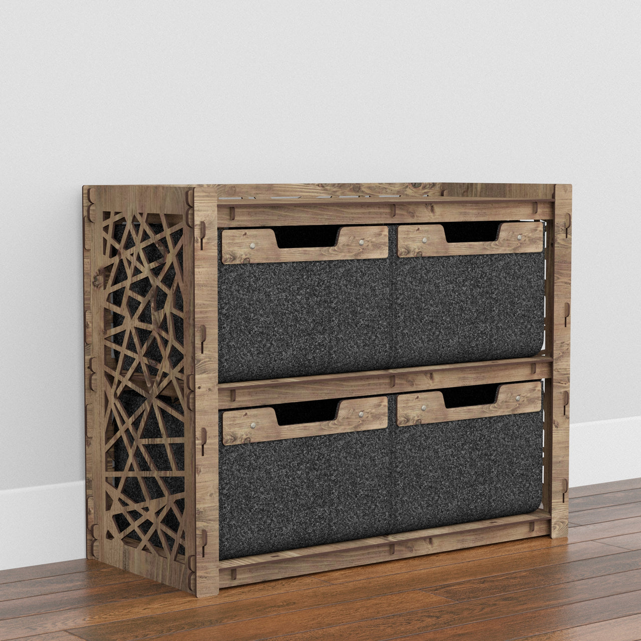 Crystals Low Dresser 4 Drawers Side Table [4 LARGE BLACK BINS]