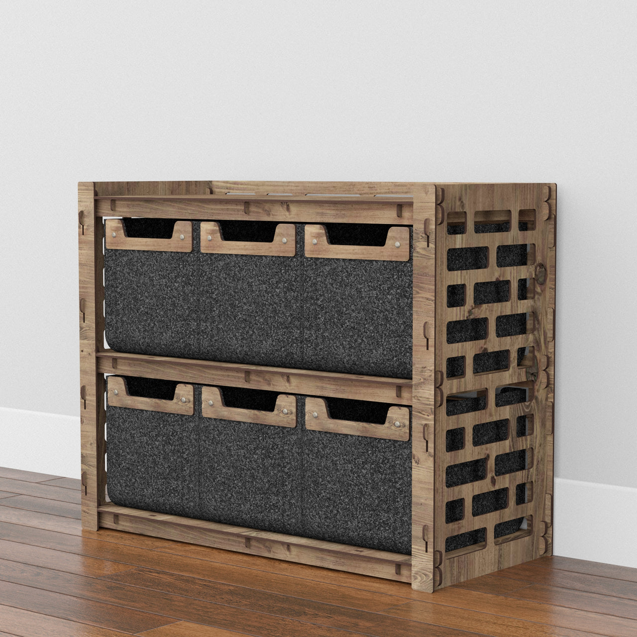 Brickwall Low Dresser 4 Drawers Side Table [6 SMALL BLACK BINS]