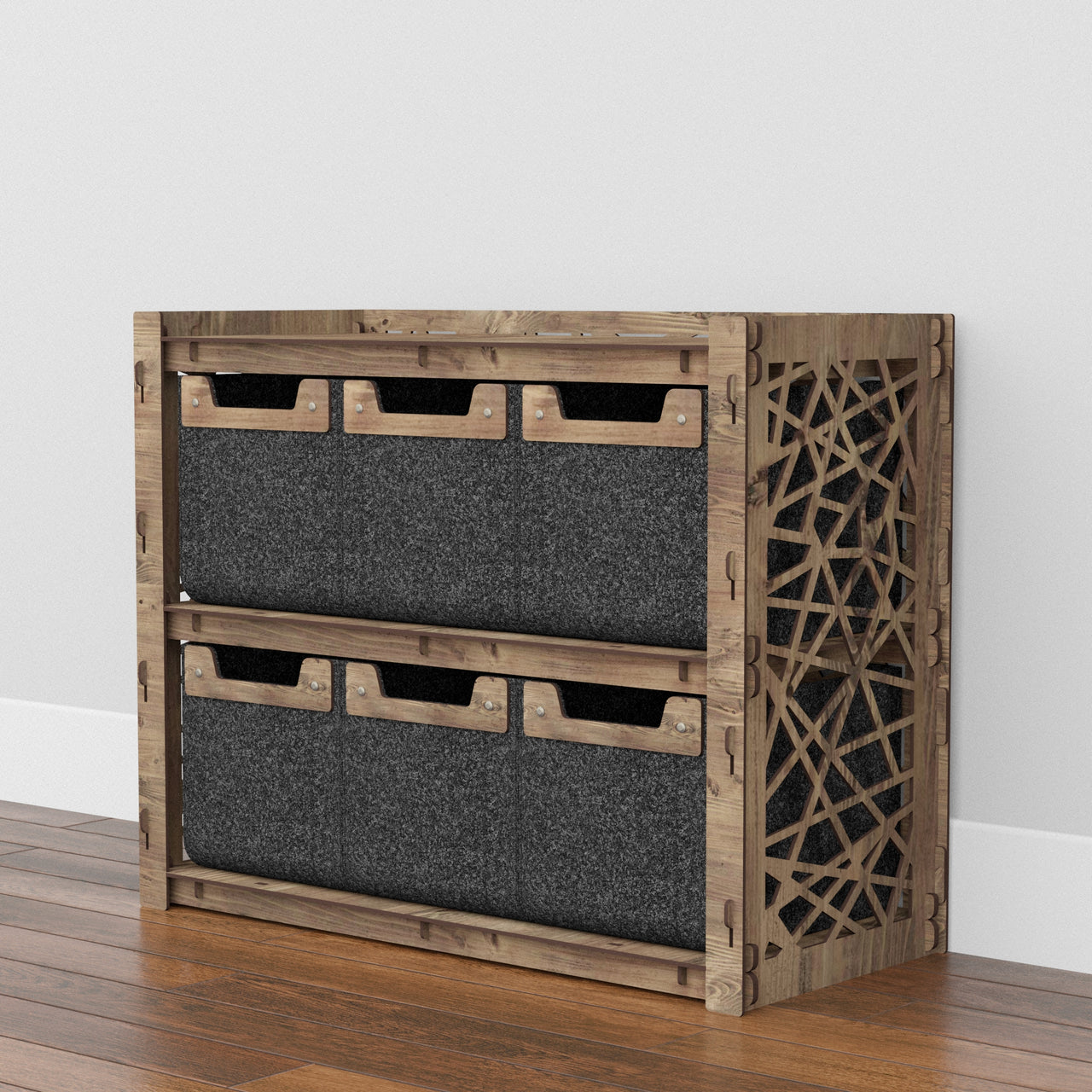 Crystals Low Dresser 4 Drawers Side Table [6 SMALL BLACK BINS]