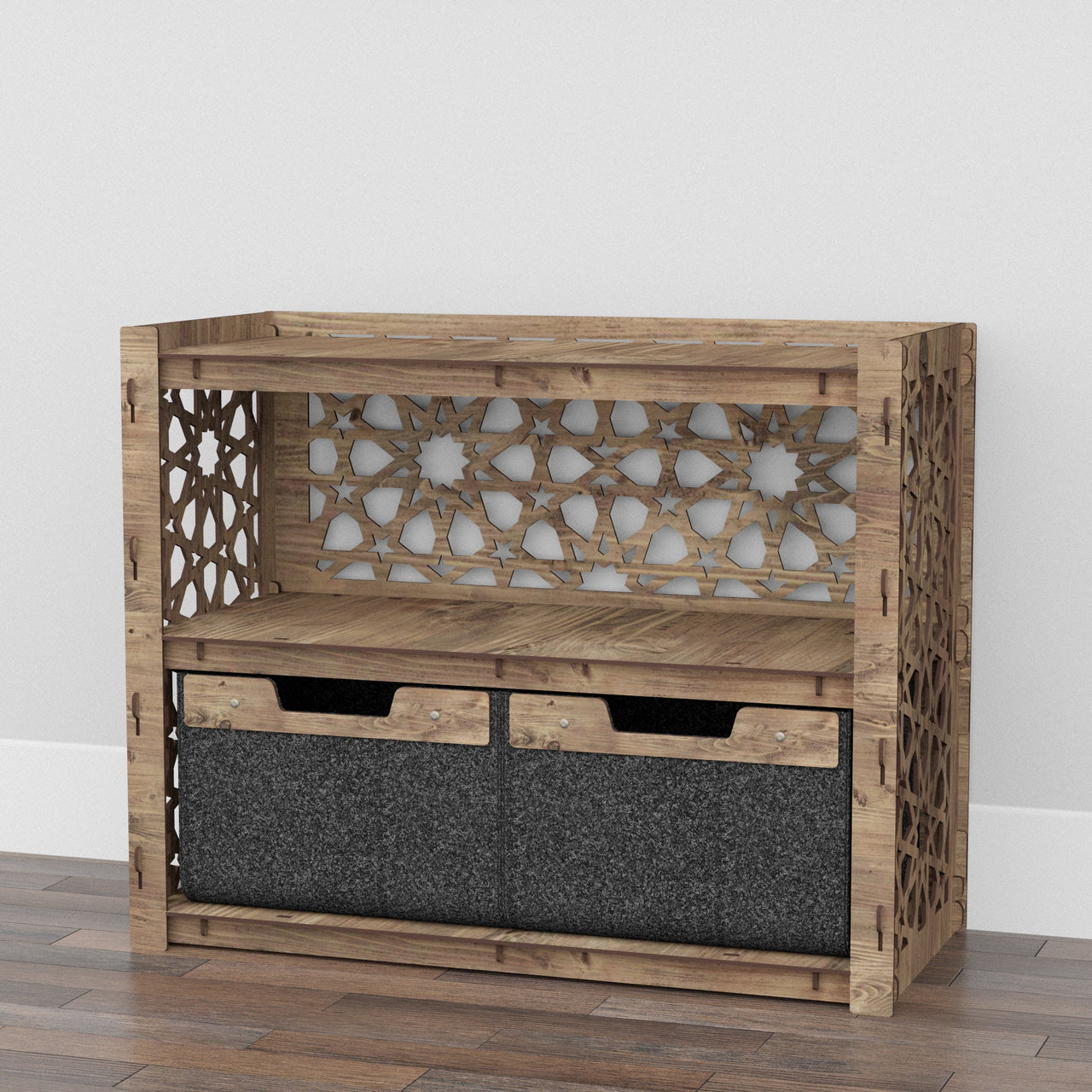 Arabic Low Dresser 2 Drawers Side Table [2 LARGE BLACK BINS]