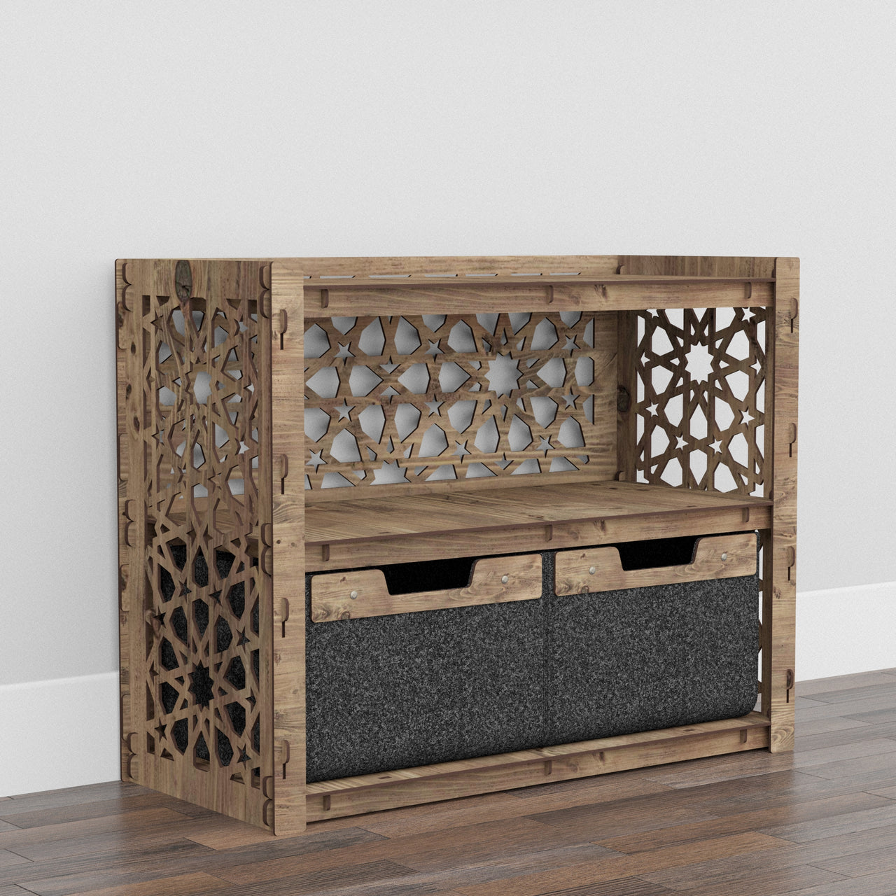 Arabic Low Dresser 2 Drawers Side Table [2 LARGE BLACK BINS]