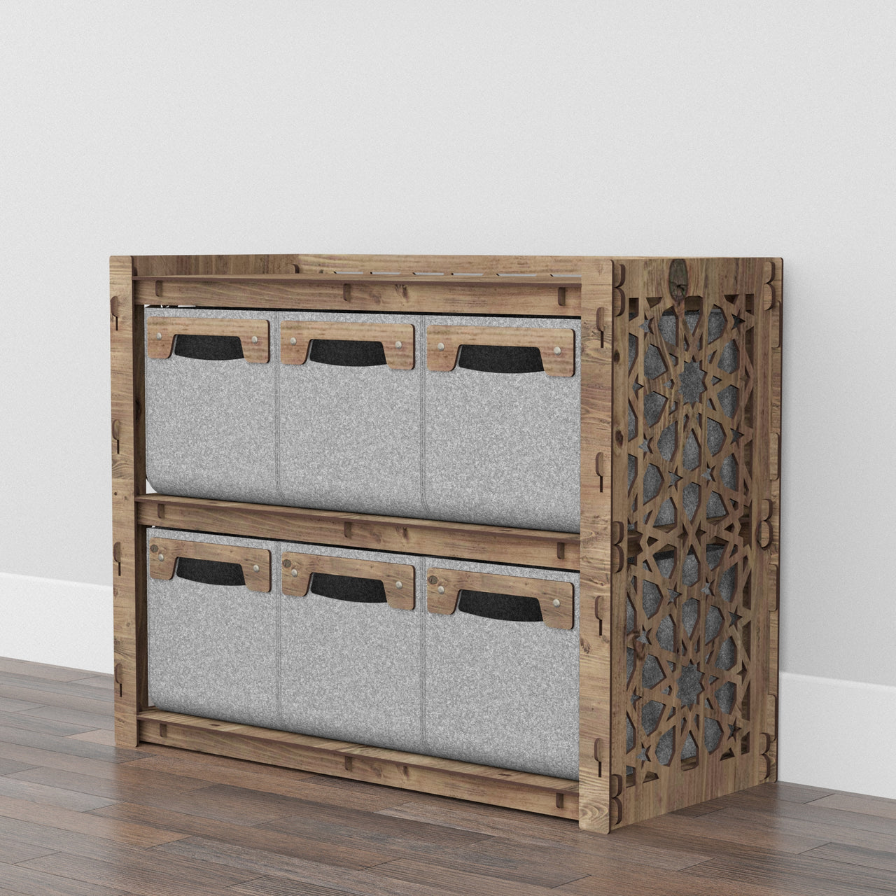 Arabic Low Dresser 6 Drawers Side Table [6 SMALL GRAY BINS]