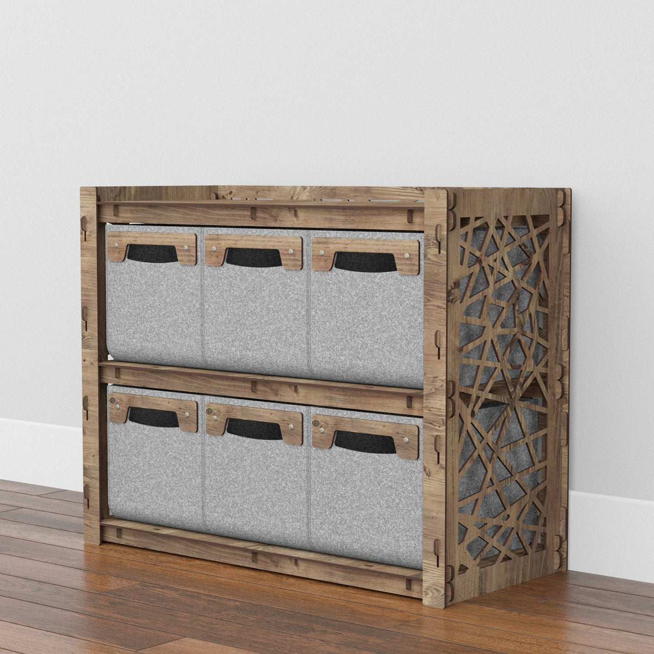 Crystals Low Dresser 6 Drawers Side Table [6 SMALL GRAY BINS]