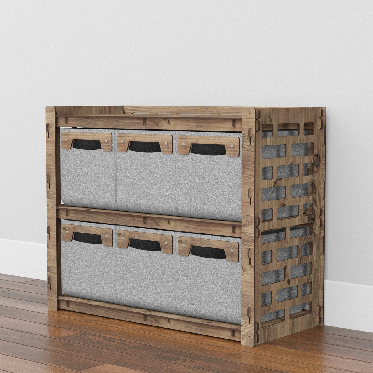 Brickwall Low Dresser 6 Drawers Side Table [6 SMALL GRAY BINS]