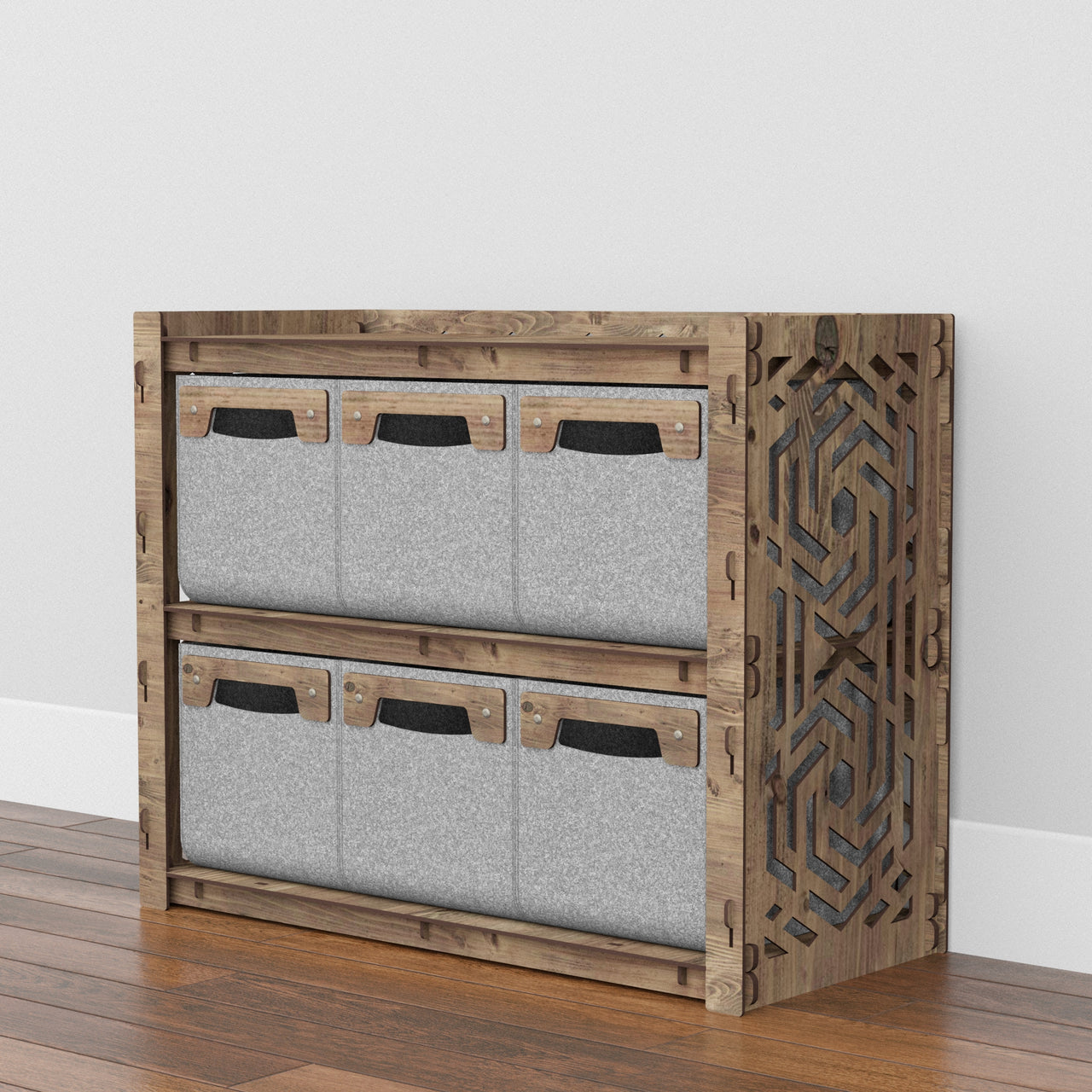 Solar Low Dresser 6 Drawers Side Table [6 SMALL GRAY BINS]