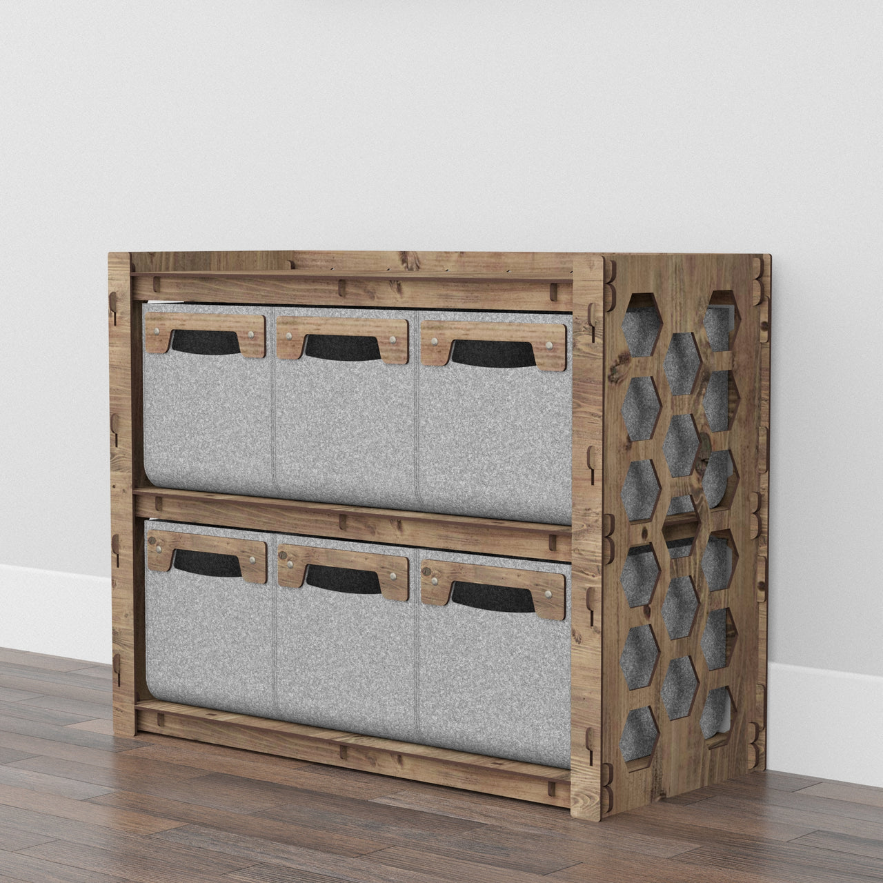 Honeycomb Low Dresser 6 Drawers Side Table [6 SMALL GRAY BINS]