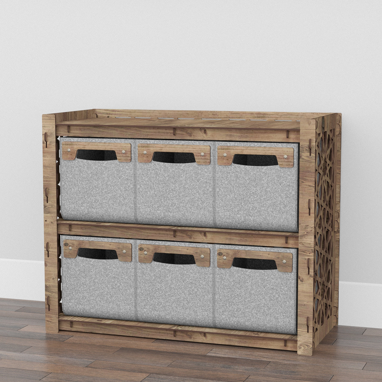 Arabic Low Dresser 6 Drawers Side Table [6 SMALL GRAY BINS]