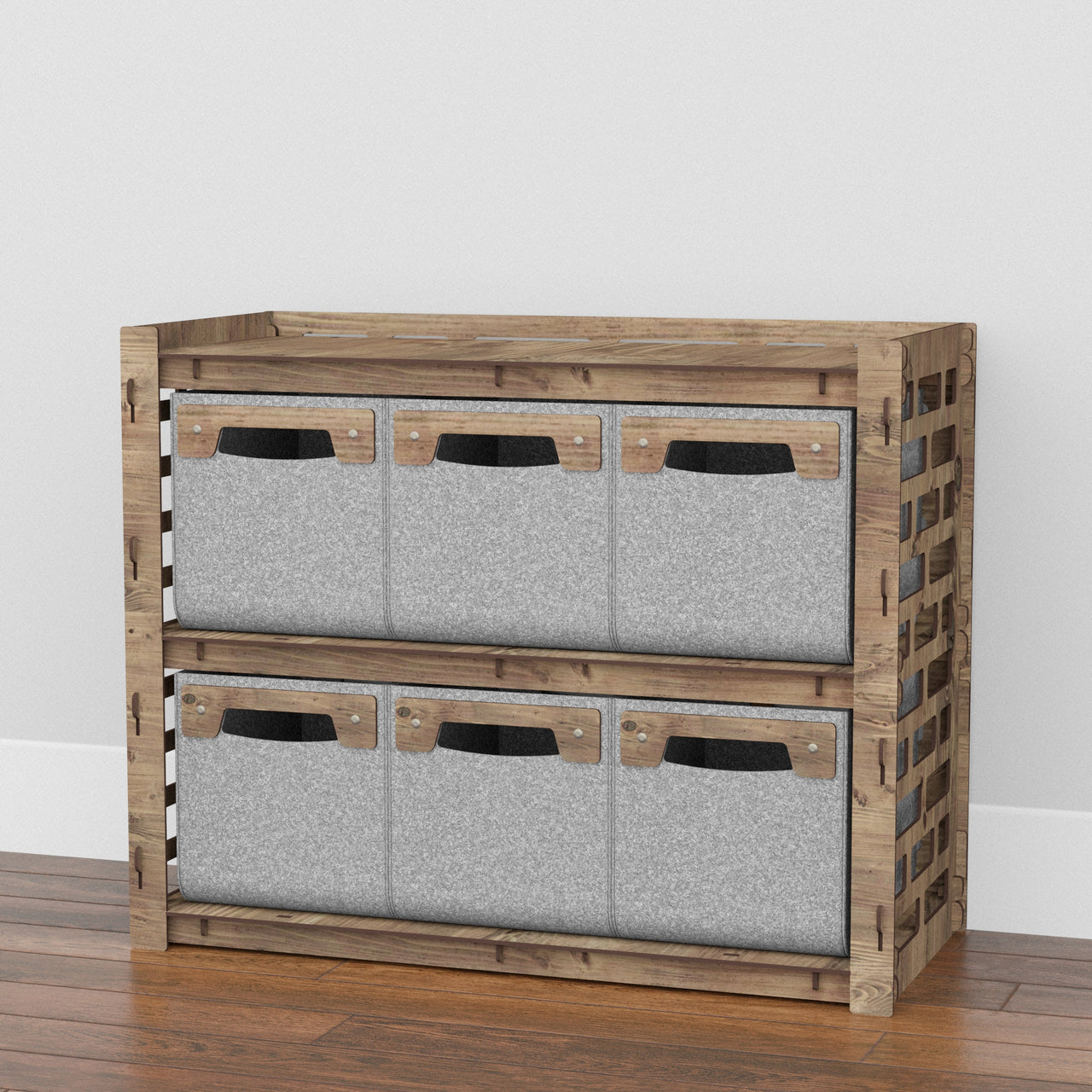 Brickwall Low Dresser 6 Drawers Side Table [6 SMALL GRAY BINS]