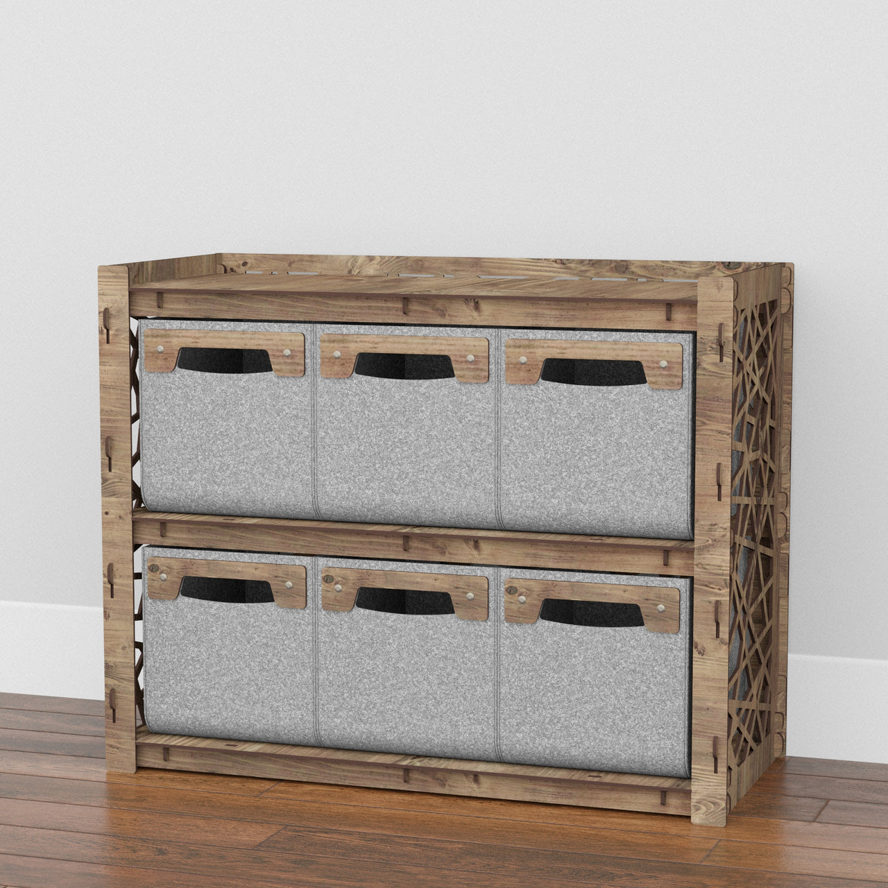 Crystals Low Dresser 6 Drawers Side Table [6 SMALL GRAY BINS]