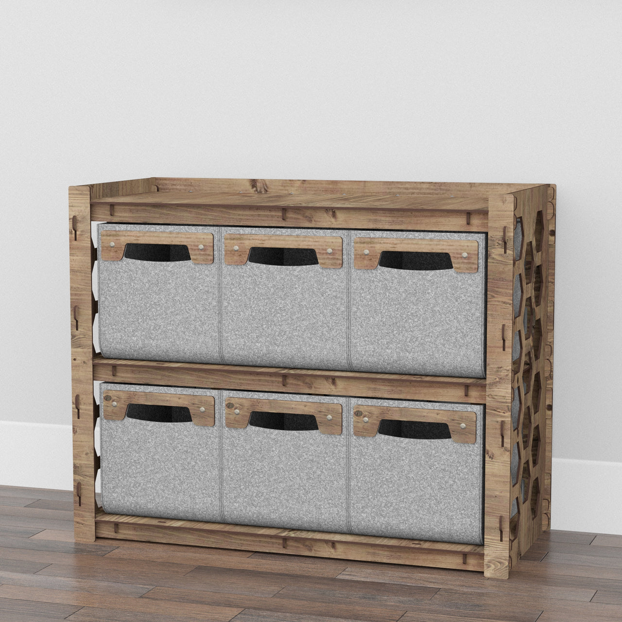 Honeycomb Low Dresser 6 Drawers Side Table [6 SMALL GRAY BINS]