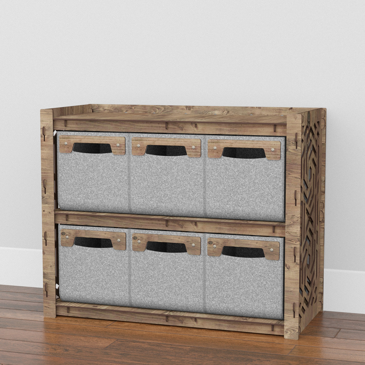 Solar Low Dresser 6 Drawers Side Table [6 SMALL GRAY BINS]