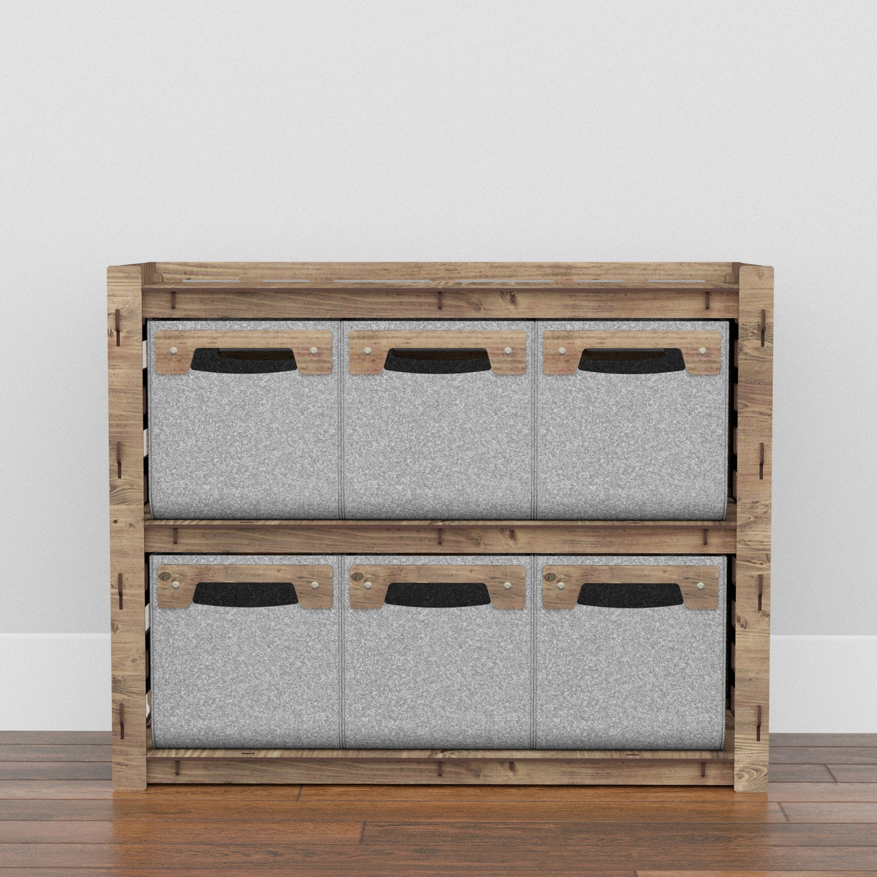 Brickwall Low Dresser 6 Drawers Side Table [6 SMALL GRAY BINS]