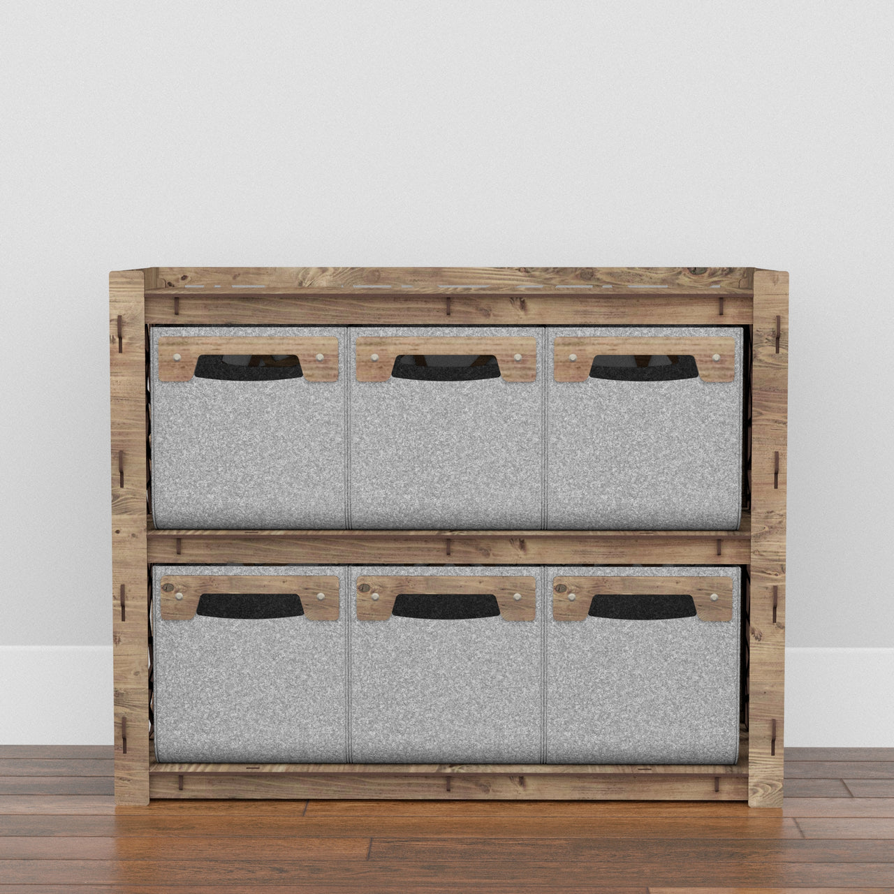 Crystals Low Dresser 6 Drawers Side Table [6 SMALL GRAY BINS]