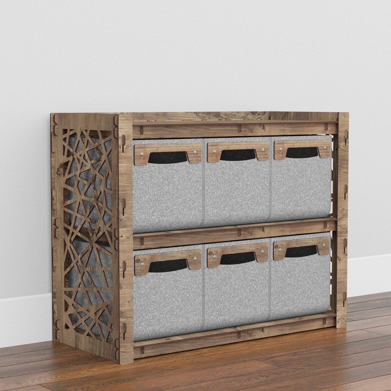 Crystals Low Dresser 6 Drawers Side Table [6 SMALL GRAY BINS]