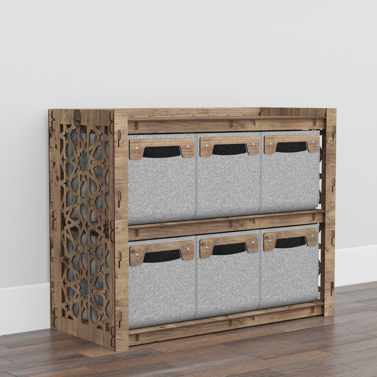 Arabic Low Dresser 6 Drawers Side Table [6 SMALL GRAY BINS]