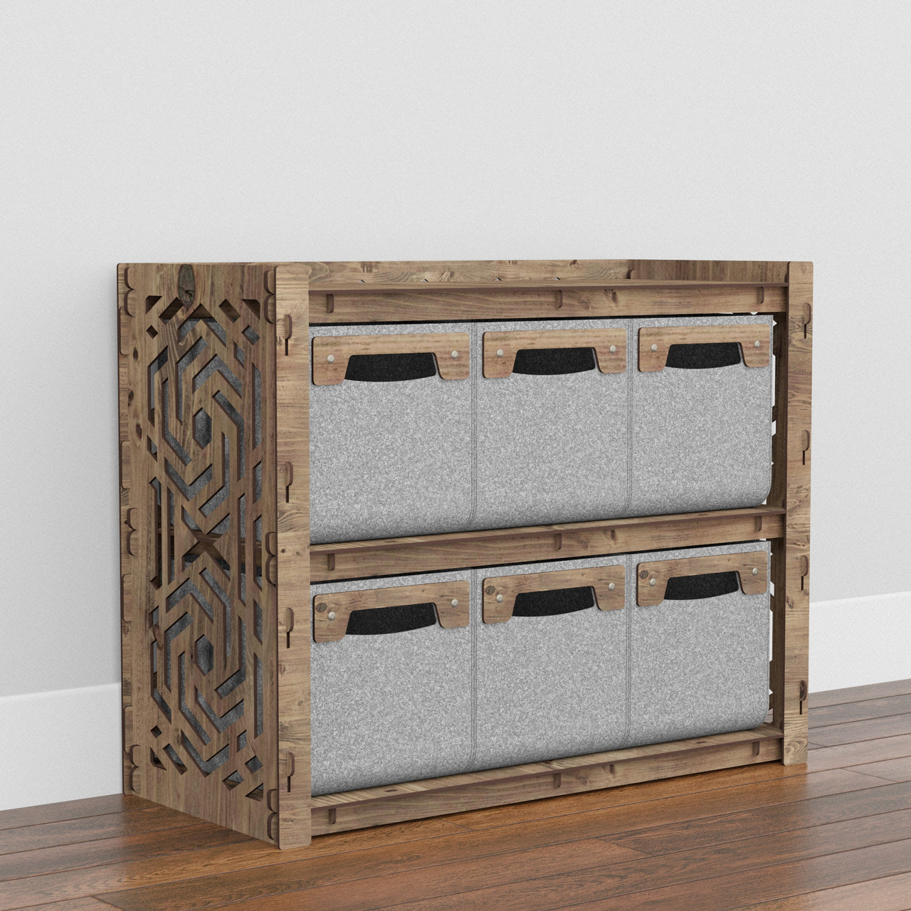 Solar Low Dresser 6 Drawers Side Table [6 SMALL GRAY BINS]