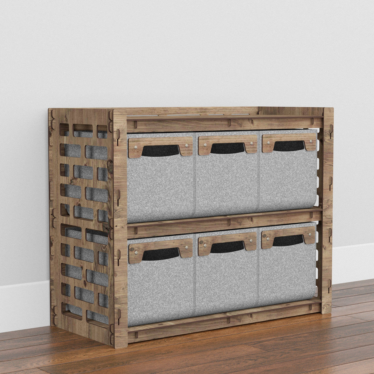 Brickwall Low Dresser 6 Drawers Side Table [6 SMALL GRAY BINS]