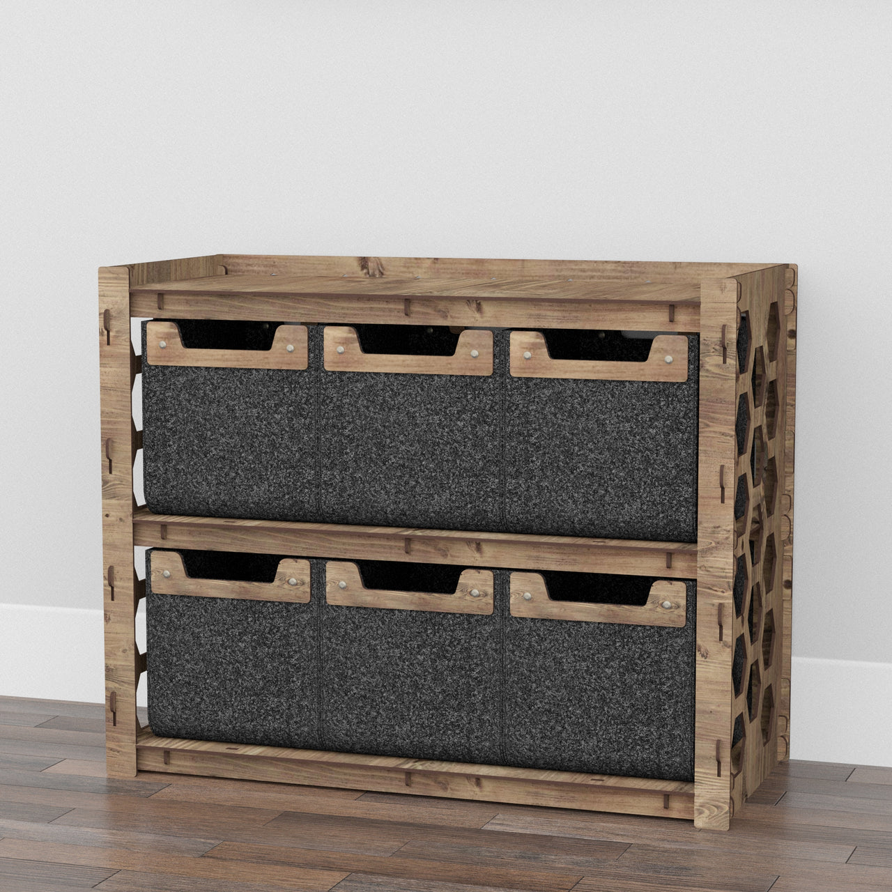 Honeycomb Low Dresser 4 Drawers Side Table [6 SMALL BLACK BINS]