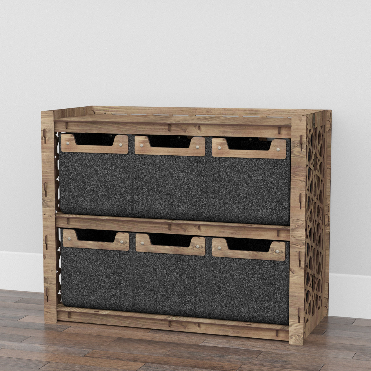 Arabic Low Dresser 4 Drawers Side Table [6 SMALL BLACK BINS]