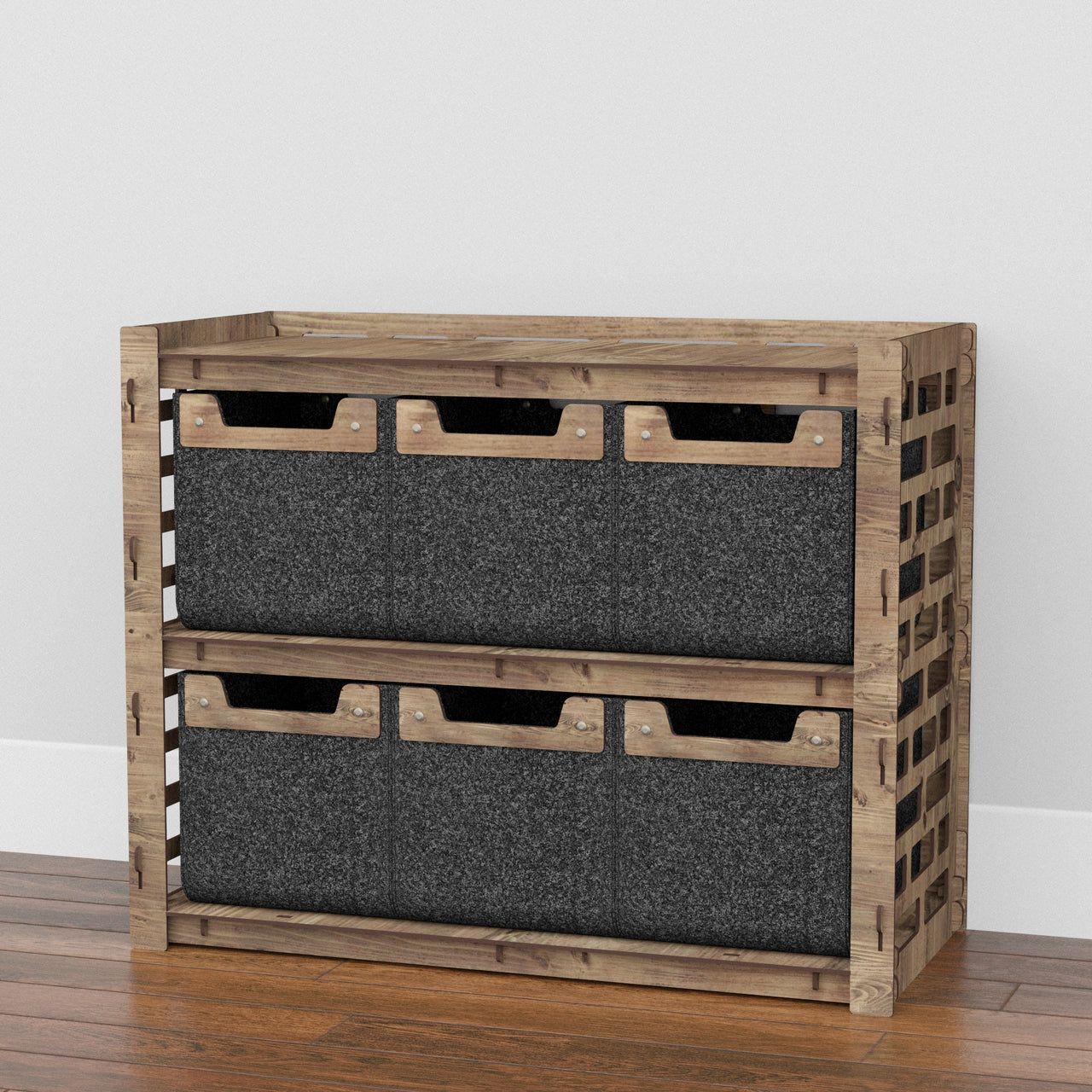 Brickwall Low Dresser 4 Drawers Side Table [6 SMALL BLACK BINS]