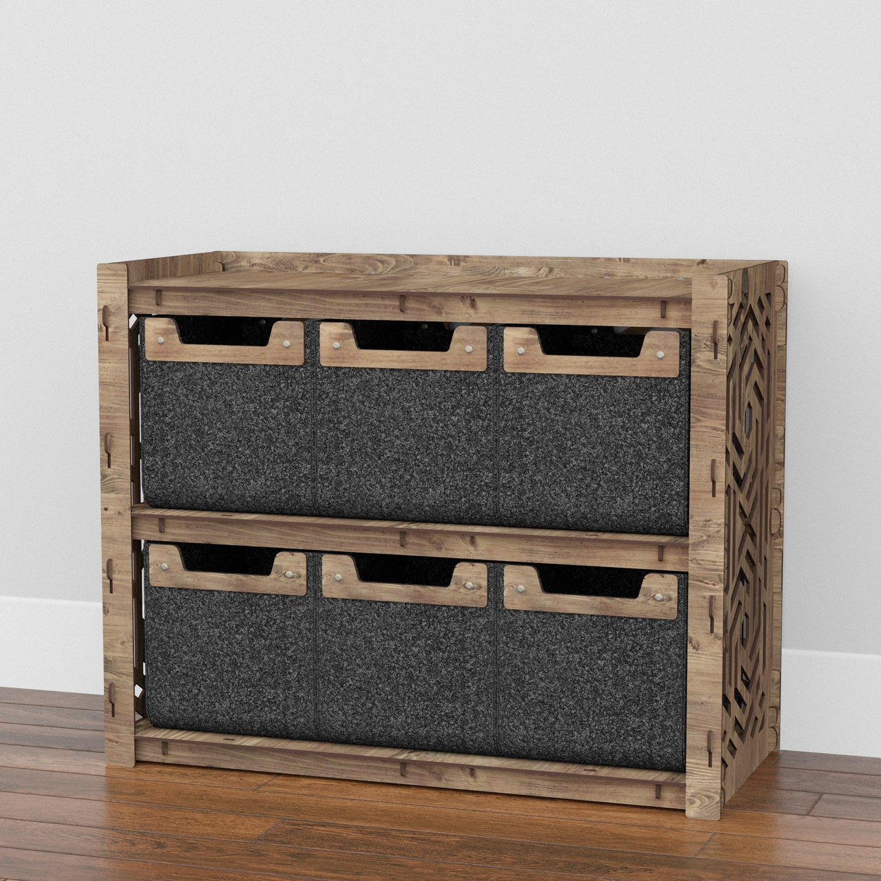 Solar Low Dresser 4 Drawers Side Table [6 SMALL BLACK BINS]