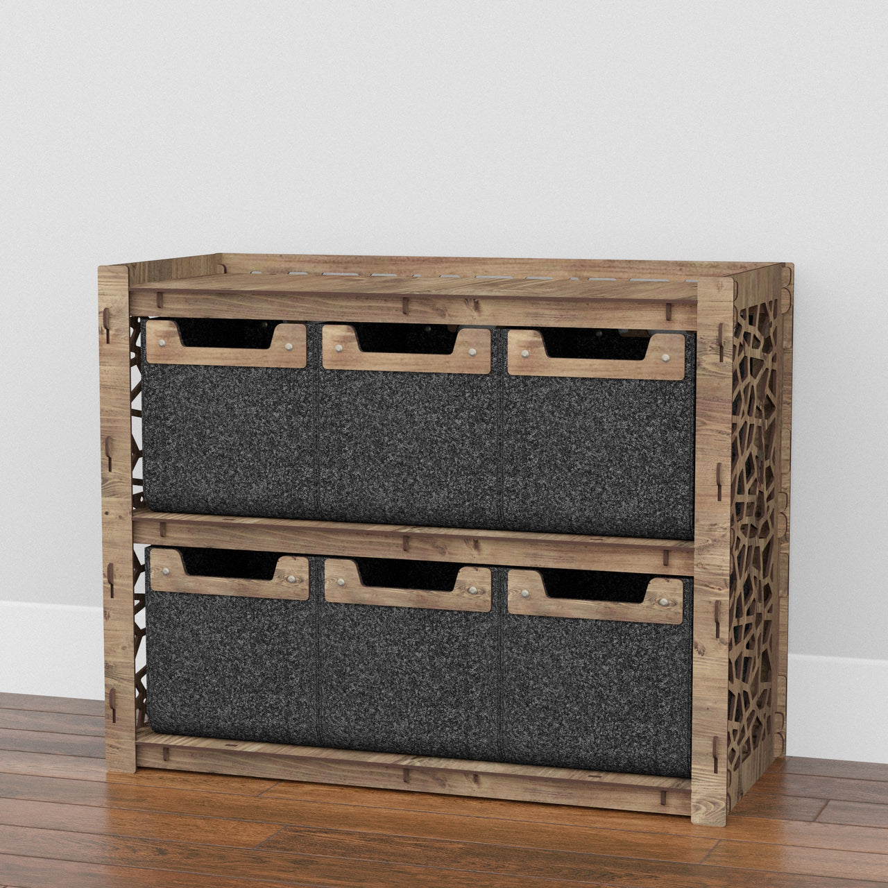 Stones Low Dresser 4 Drawers Side Table [6 SMALL BLACK BINS]