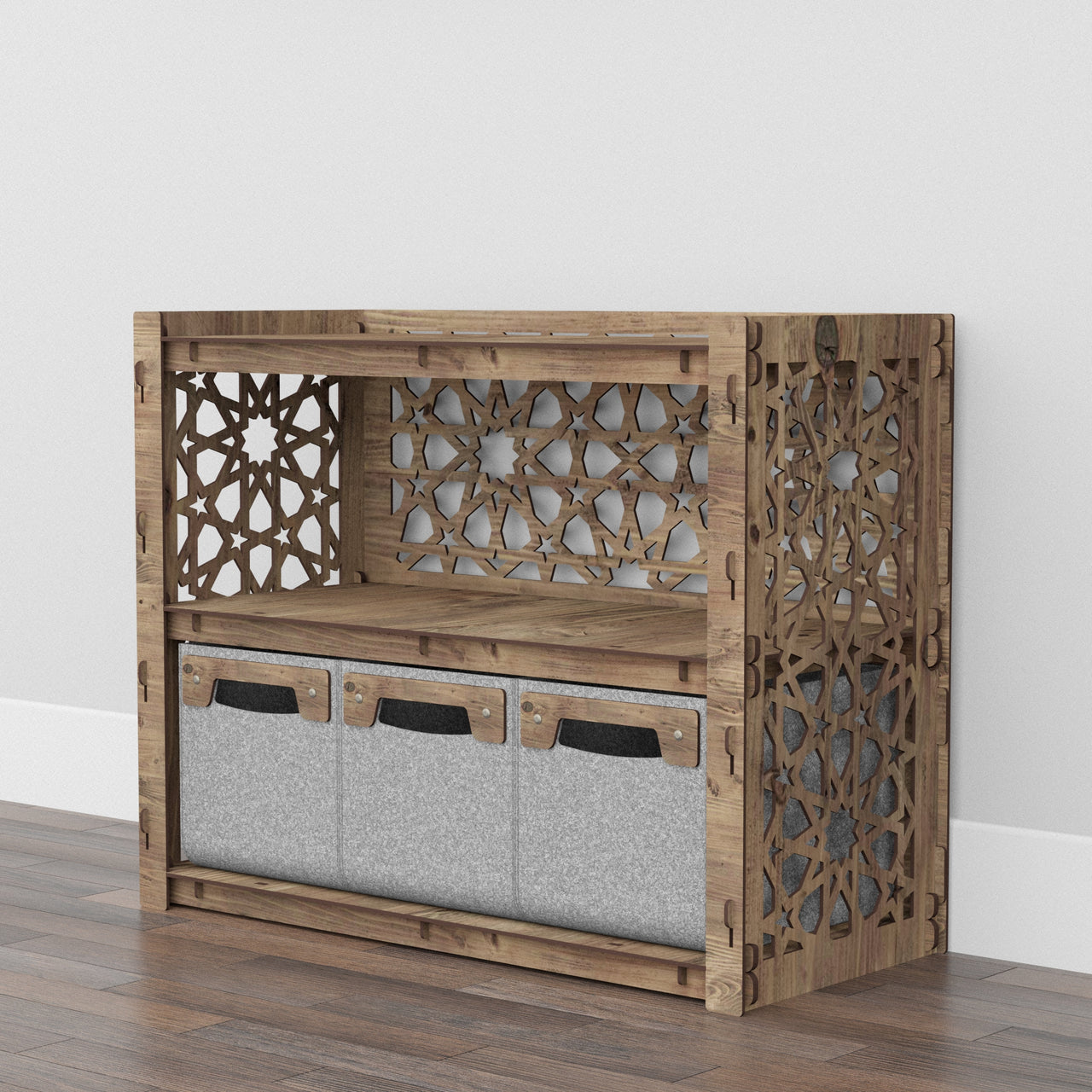 Arabic Low Dresser 3 Drawers Side Table [3 SMALL GRAY BINS]