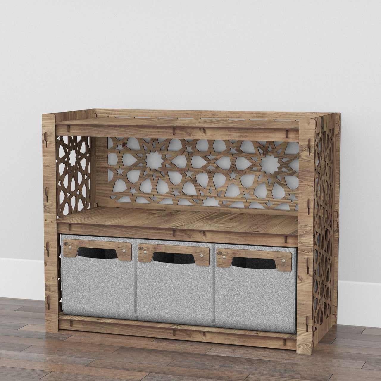 Arabic Low Dresser 3 Drawers Side Table [3 SMALL GRAY BINS]