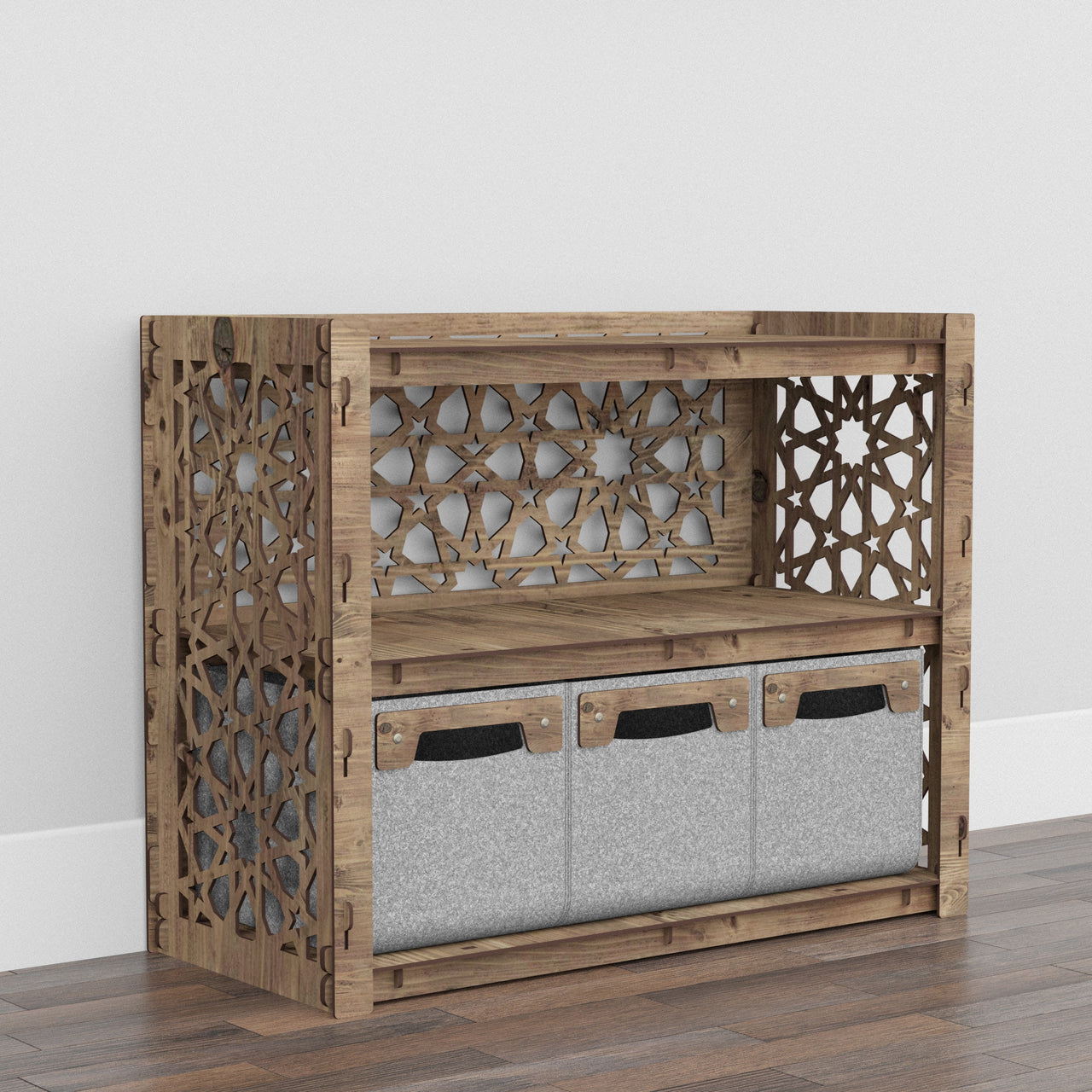 Arabic Low Dresser 3 Drawers Side Table [3 SMALL GRAY BINS]