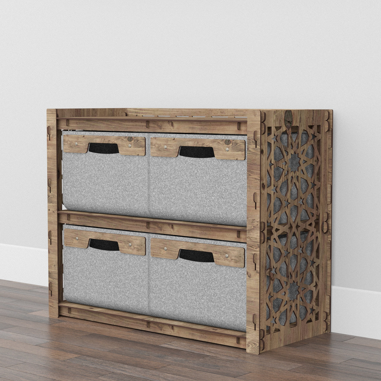 Arabic Low Dresser 4 Drawers Side Table [4 LARGE GRAY BINS]