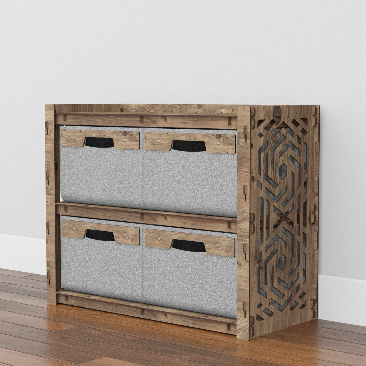 Solar Low Dresser 4 Drawers Side Table [4 LARGE GRAY BINS]