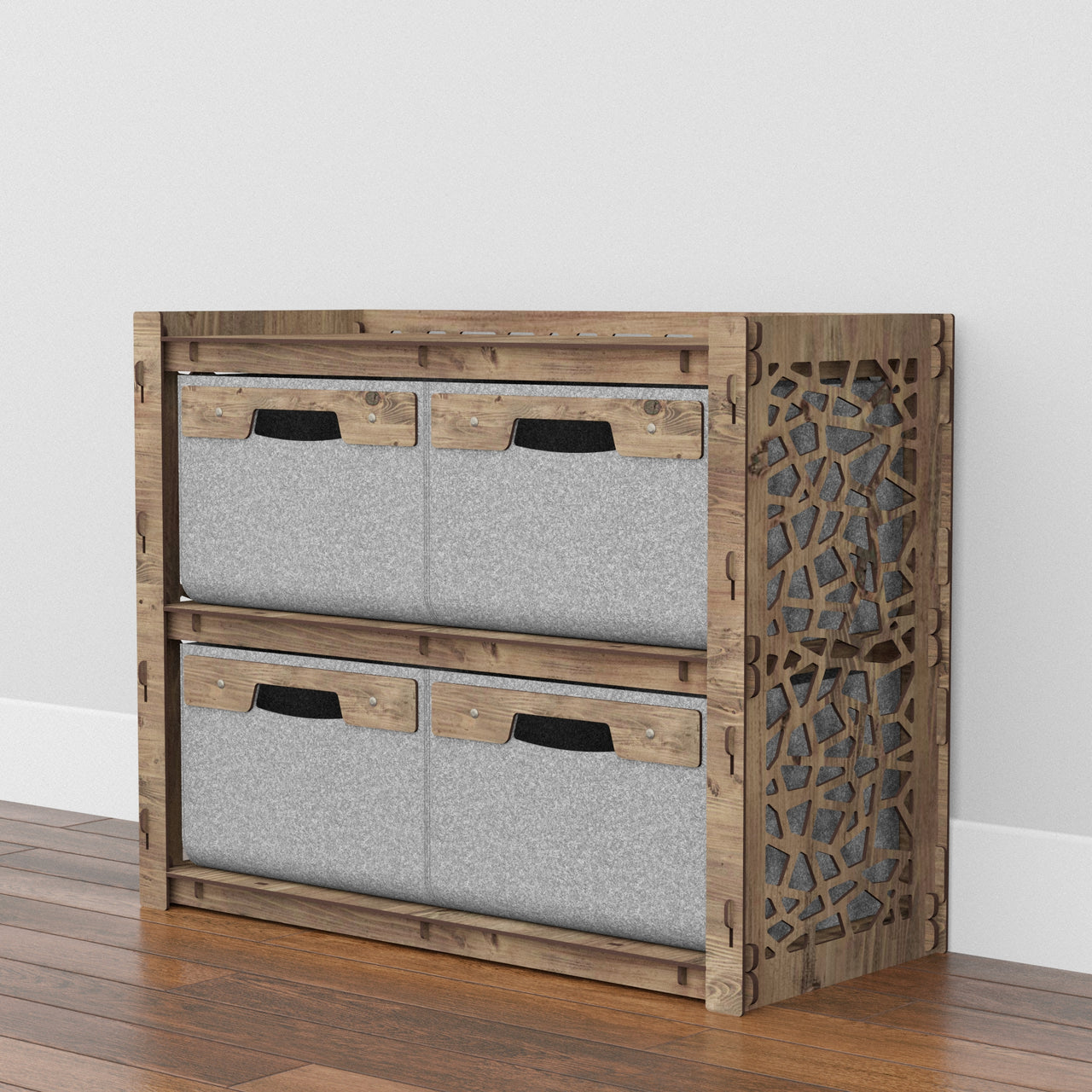 Stones Low Dresser 4 Drawers Side Table [4 LARGE GRAY BINS]