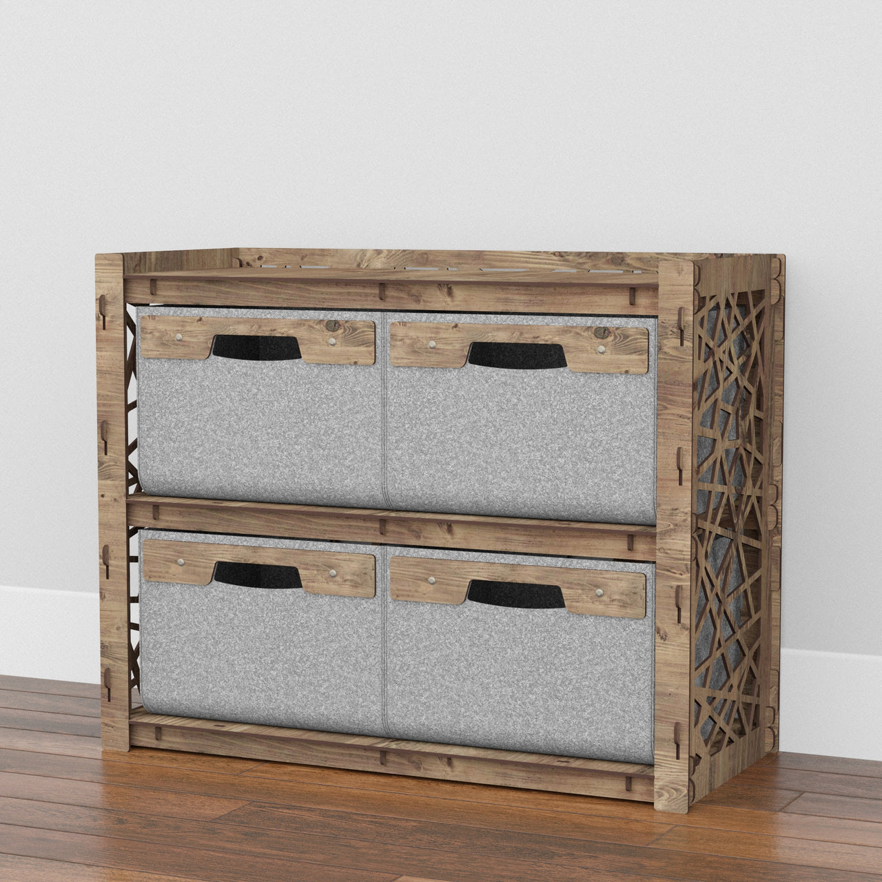 Crystals Low Dresser 4 Drawers Side Table [4 LARGE GRAY BINS]