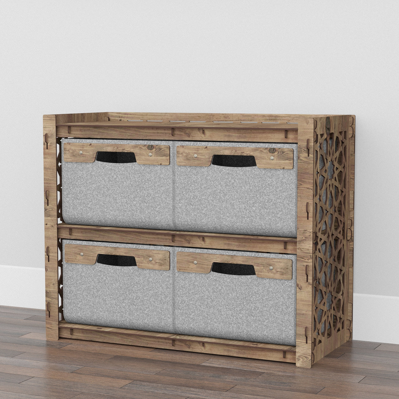 Arabic Low Dresser 4 Drawers Side Table [4 LARGE GRAY BINS]