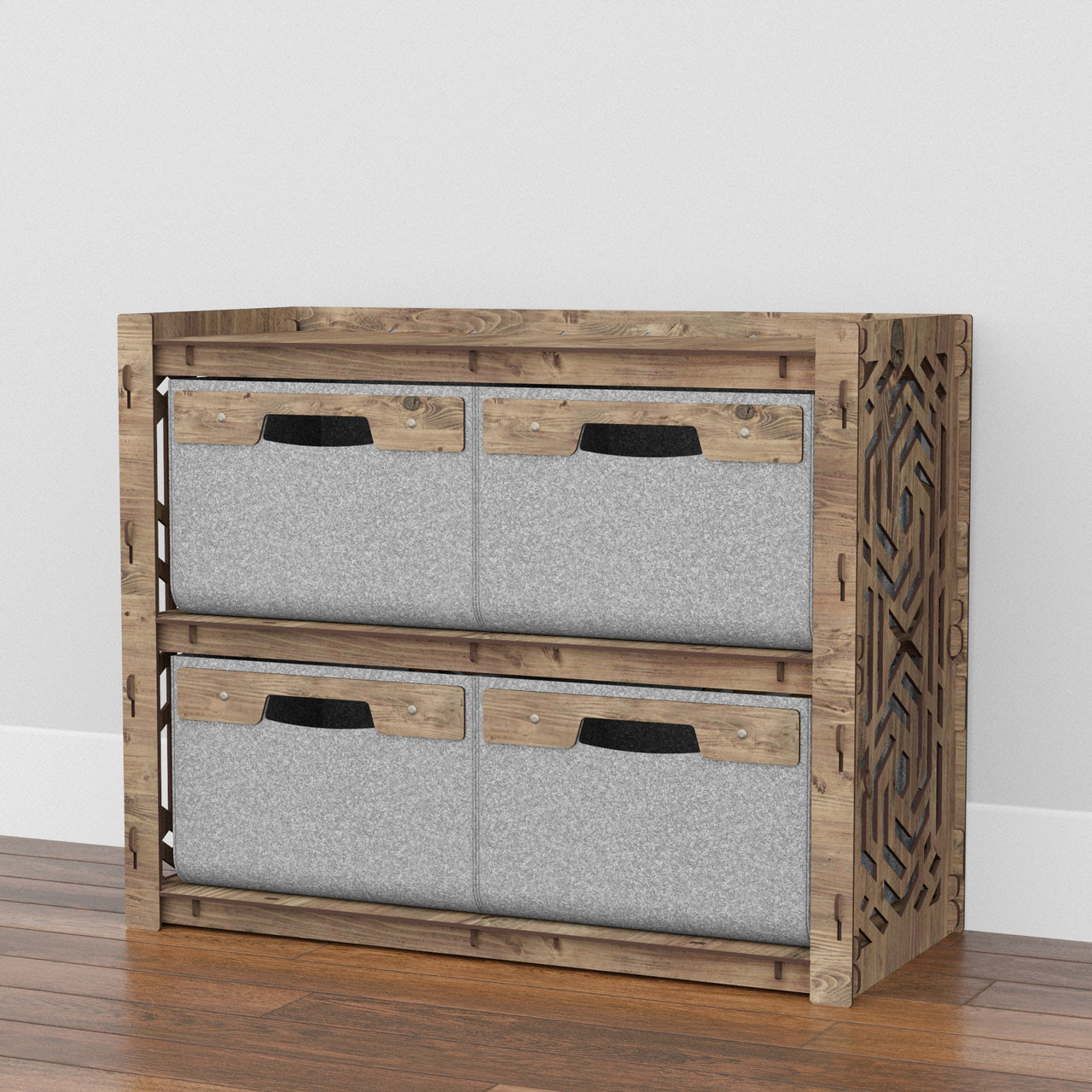 Solar Low Dresser 4 Drawers Side Table [4 LARGE GRAY BINS]