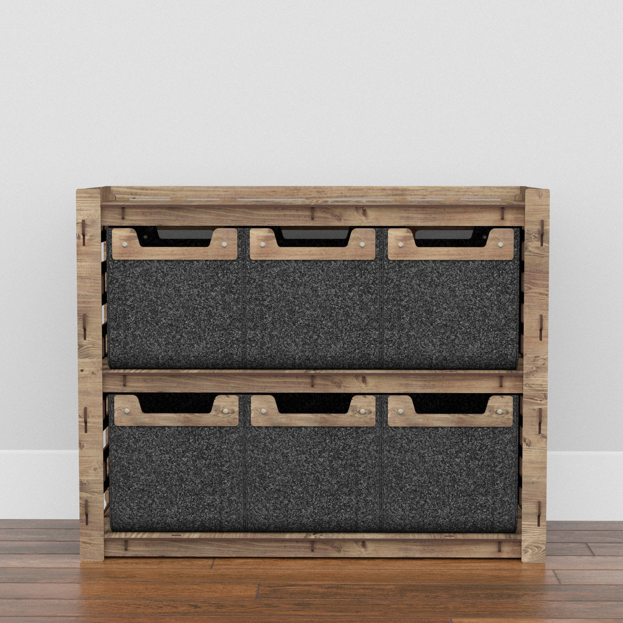 Brickwall Low Dresser 4 Drawers Side Table [6 SMALL BLACK BINS]