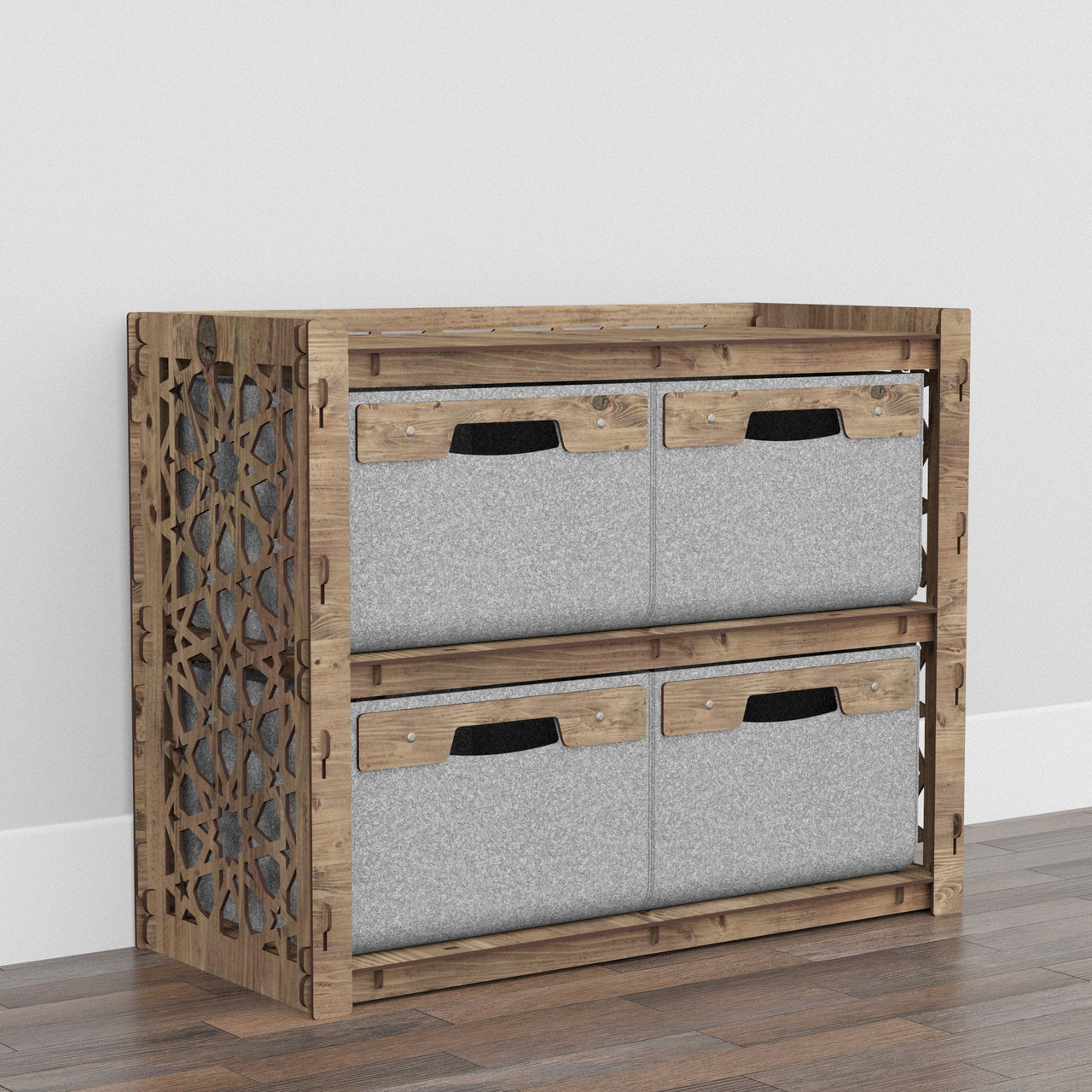 Arabic Low Dresser 4 Drawers Side Table [4 LARGE GRAY BINS]