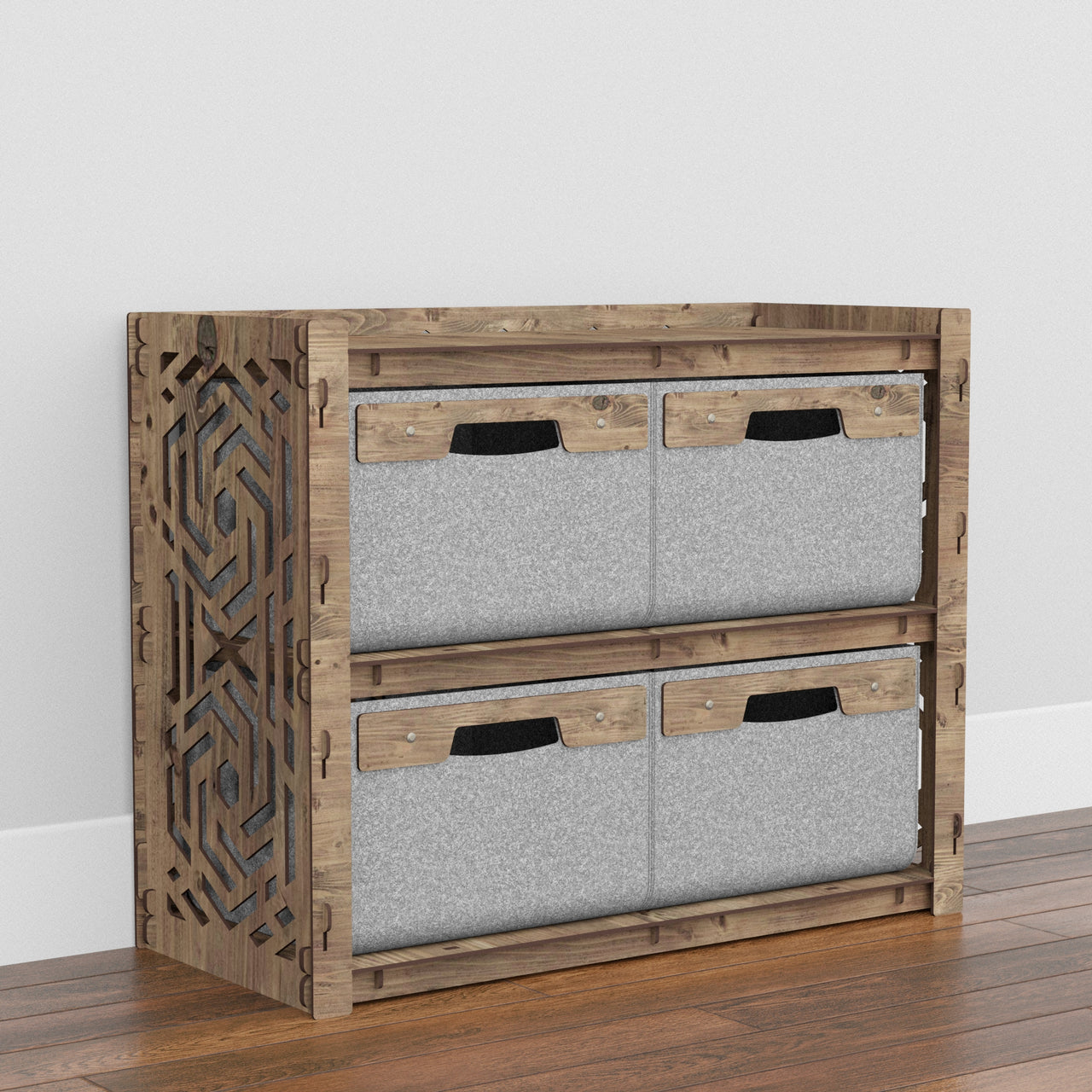 Solar Low Dresser 4 Drawers Side Table [4 LARGE GRAY BINS]