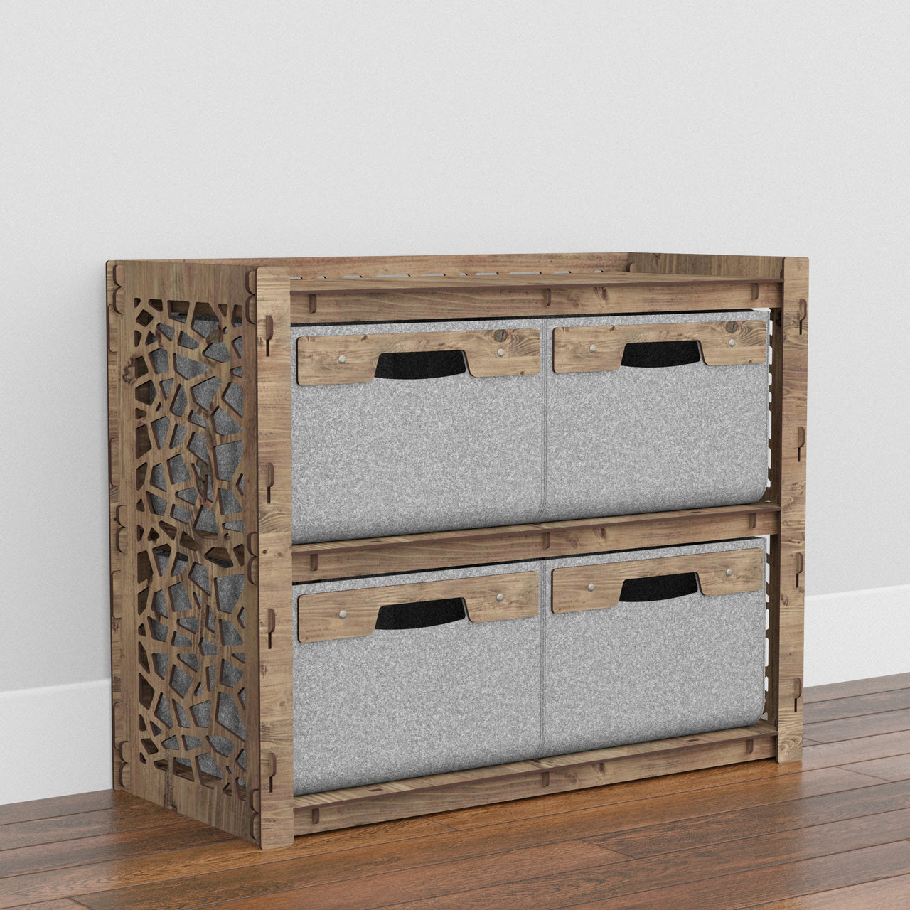 Stones Low Dresser 4 Drawers Side Table [4 LARGE GRAY BINS]