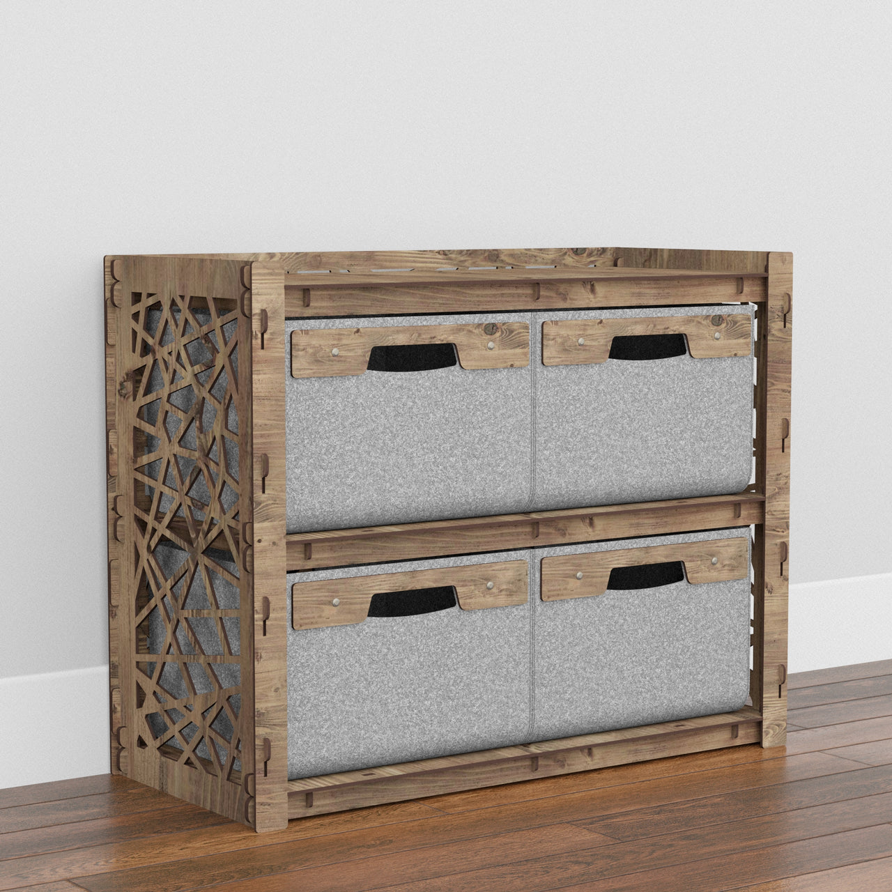 Crystals Low Dresser 4 Drawers Side Table [4 LARGE GRAY BINS]