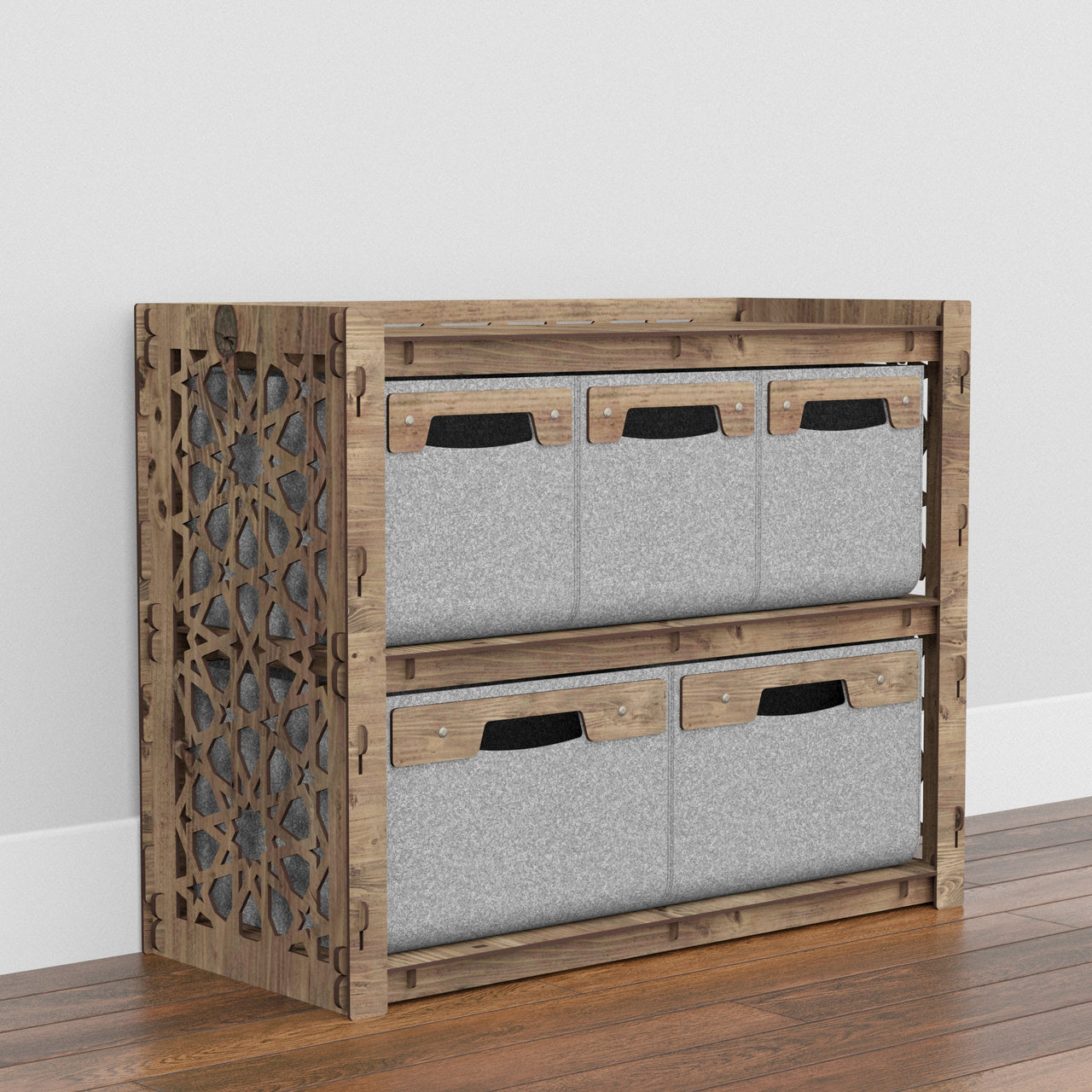 Arabic Low Dresser 5 Drawers Side Table [2L 3S GRAY BINS]