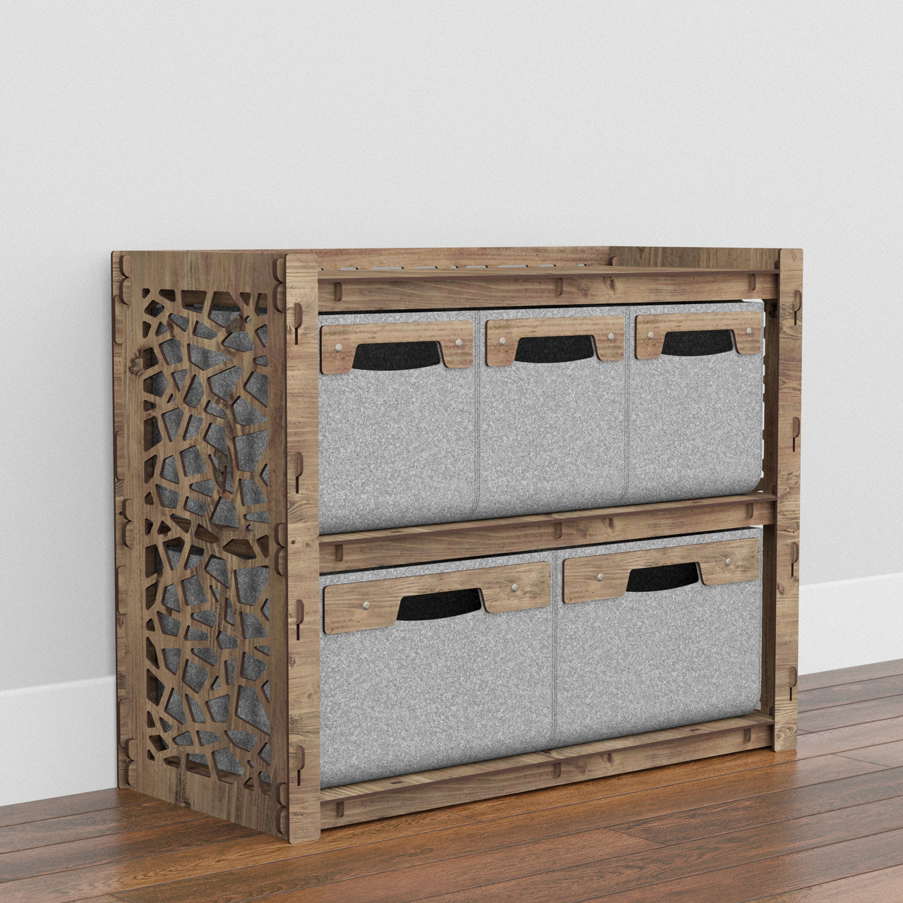 Stones Low Dresser 5 Drawers Side Table [2L 3S GRAY BINS]