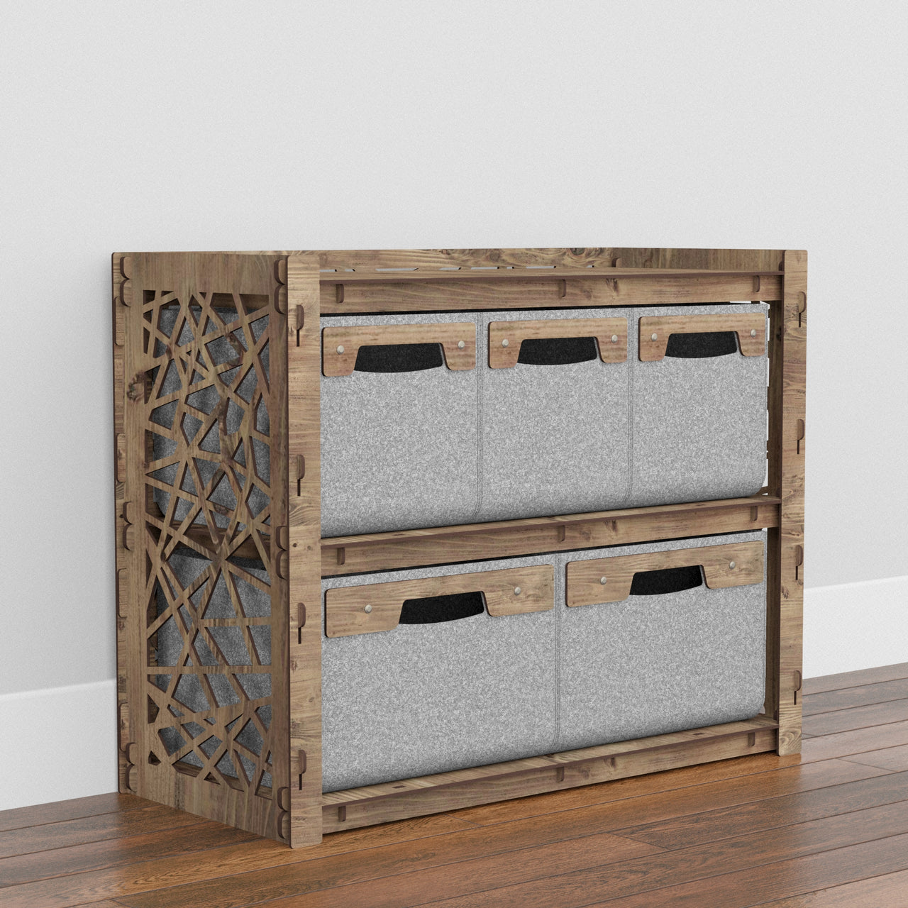 Crystals Low Dresser 5 Drawers Side Table [2L 3S GRAY BINS]