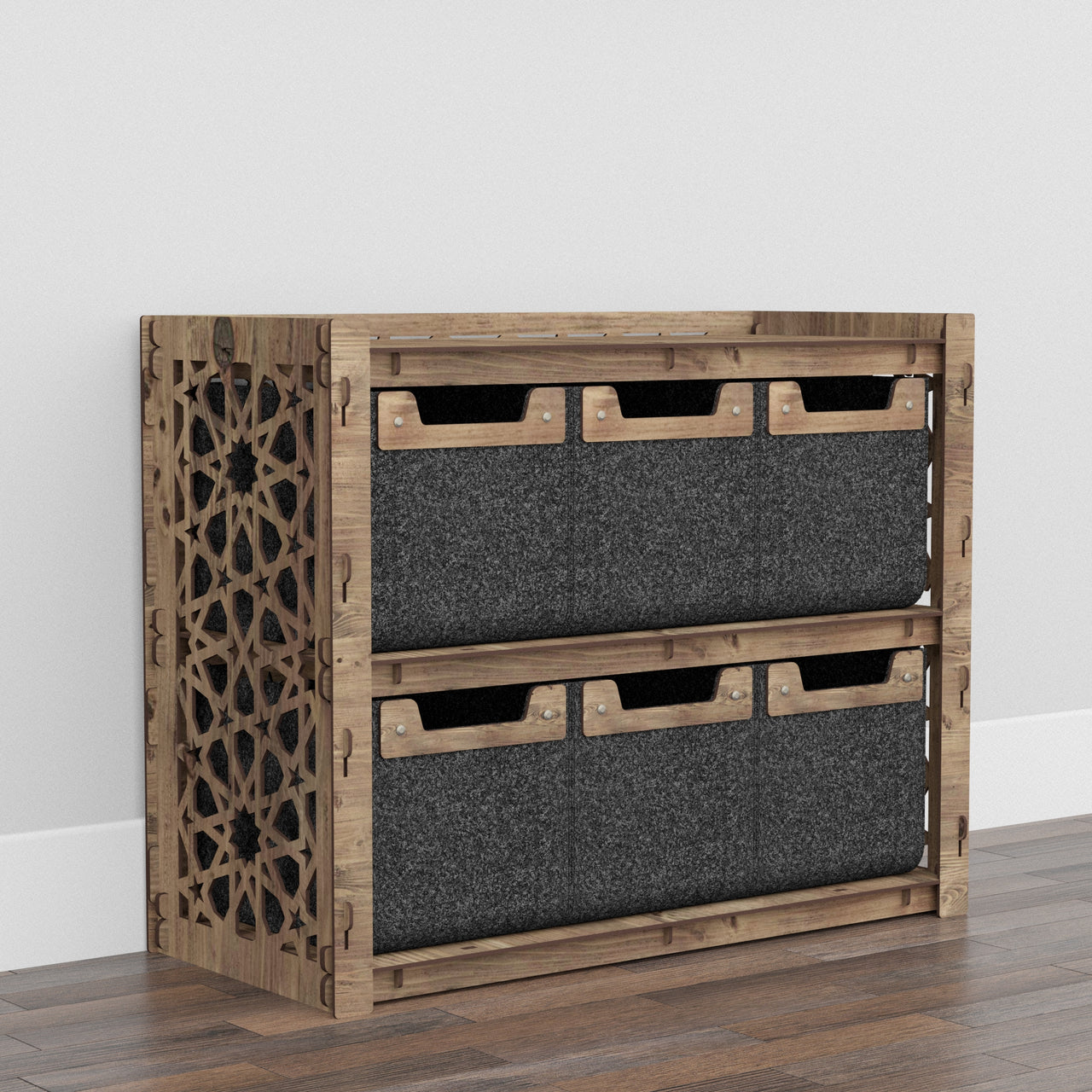 Arabic Low Dresser 4 Drawers Side Table [6 SMALL BLACK BINS]