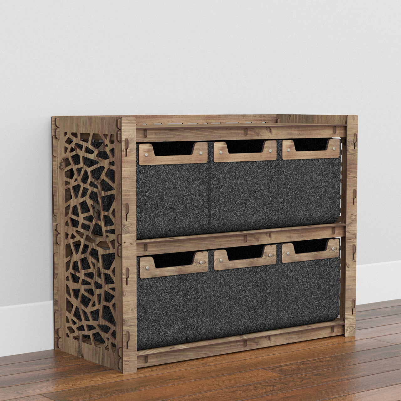 Stones Low Dresser 4 Drawers Side Table [6 SMALL BLACK BINS]