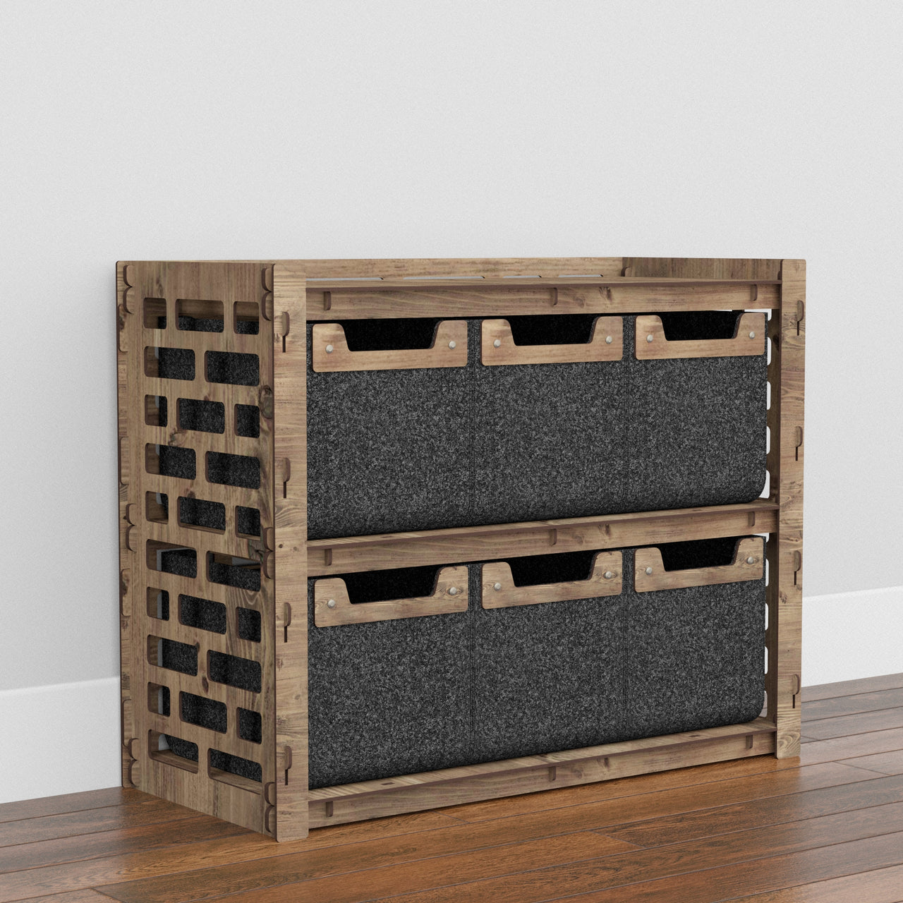 Brickwall Low Dresser 4 Drawers Side Table [6 SMALL BLACK BINS]