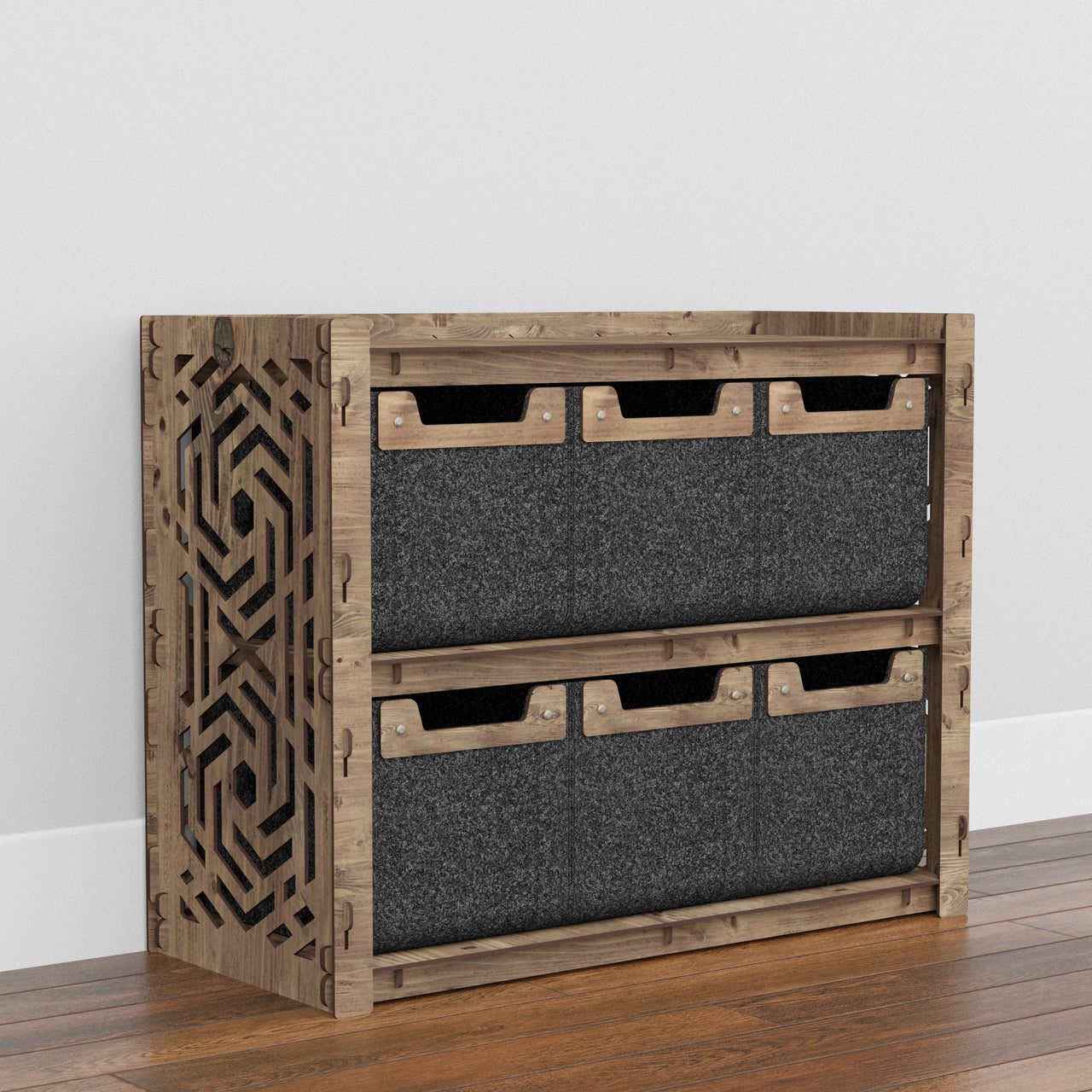 Solar Low Dresser 4 Drawers Side Table [6 SMALL BLACK BINS]